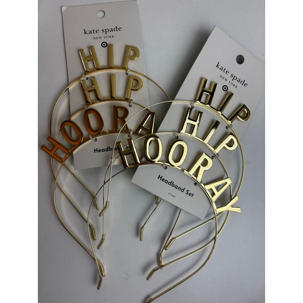 NWT Kate Spade Gold "Hip Hip Hooray" Headband Set, One Size birthday party